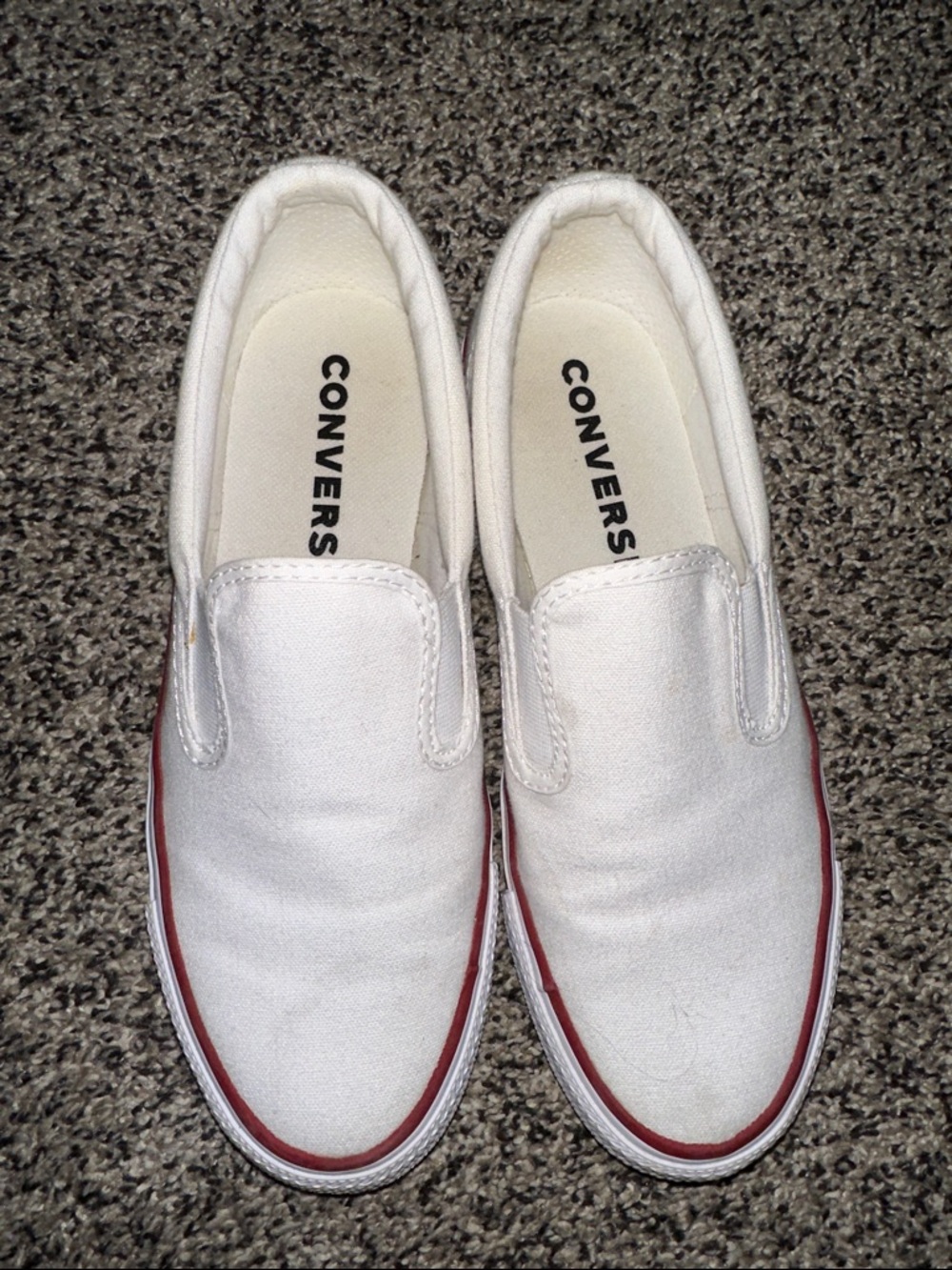NEW-Converse White Slip-On Sneakers with Red Trim